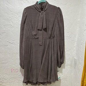 Taylor Brown Plaid Long Sleeve Dress